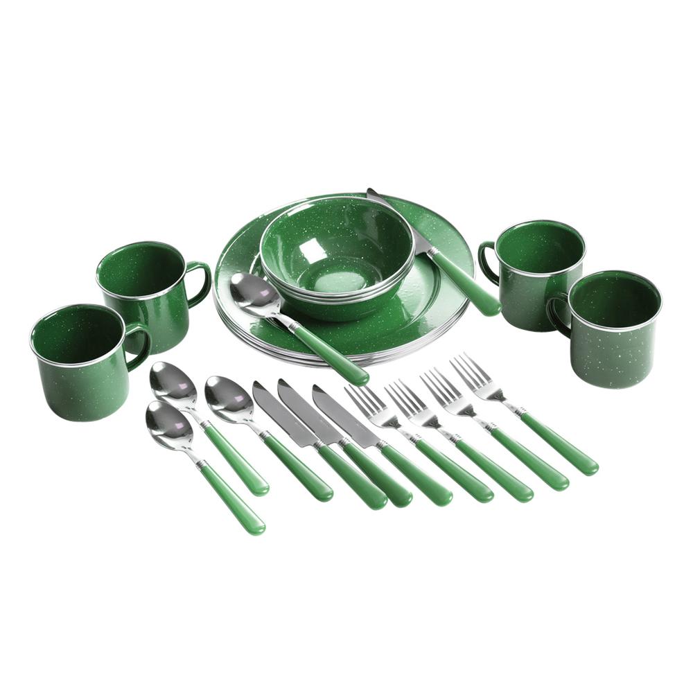 Stansport Deluxe 24-Piece Enamel Tableware Set PIECEENAMELCAMPINGTABLEWARESET