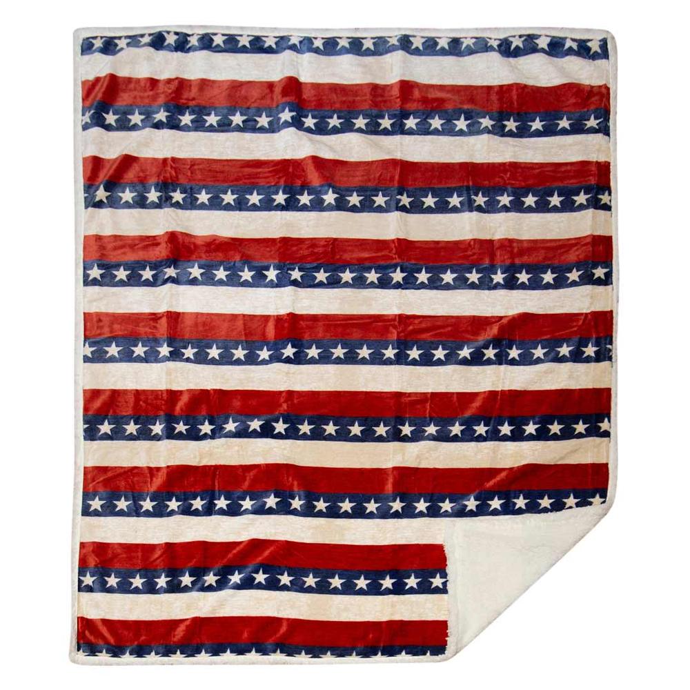  Carstens American Flag Plush Sherpa Throw Blanket