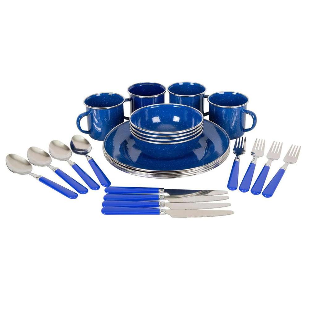  Stansport Deluxe 24 Piece Enamel Tableware Set - Blue