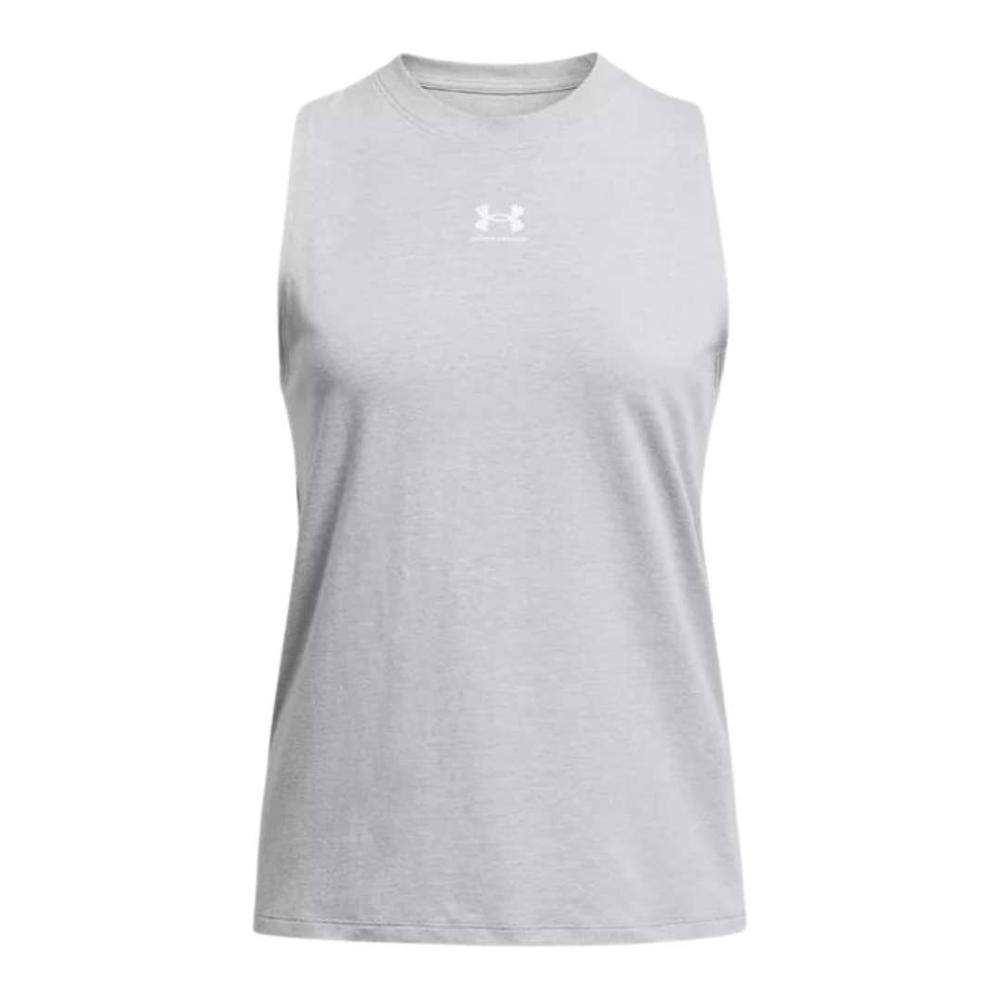 Under Armour 24 Women's UA Rival Muscle Tank MODGRAYLIGHTHEATHERWHITE