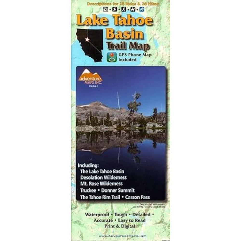  Adventure Maps Lake Tahoe Basin Ca/Nv Trail Map 2020